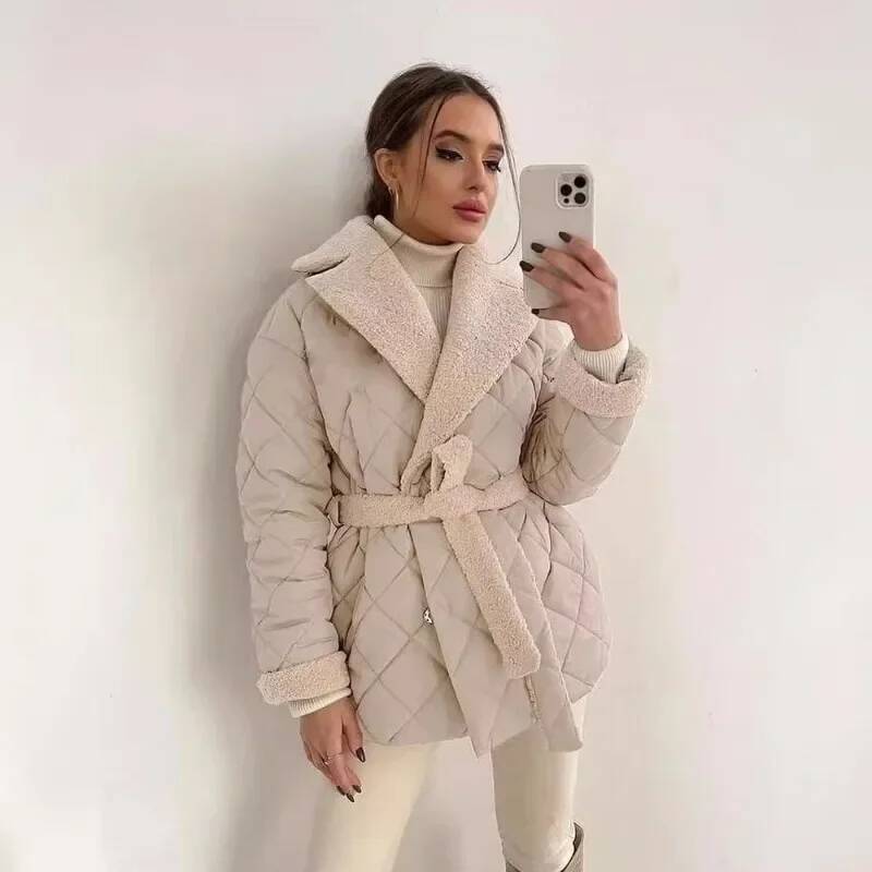 Street Fashion England - معطف أنيق مبطن بفرو صناعي للنساء،