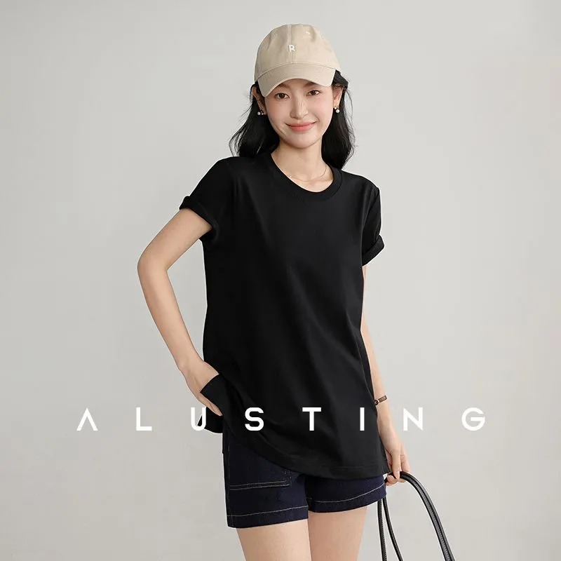 Longline Tee Oversized - قميص صيفي نسائي برقبة دائرية وأكمام