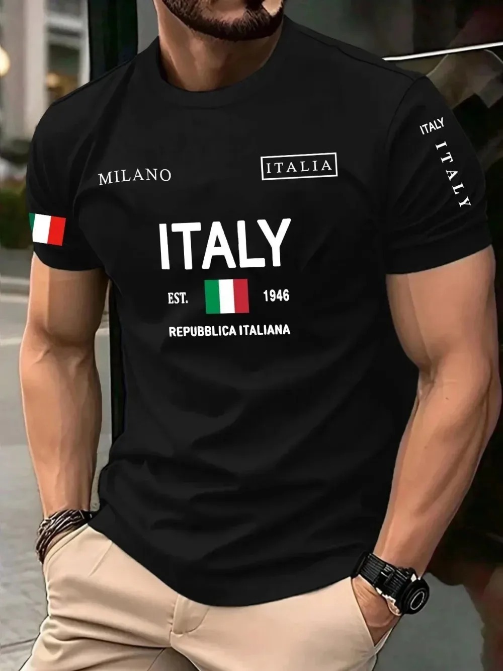 Street Fashion Milan - تي شيرت رجالي بتصميم ثلاثي الأبعاد