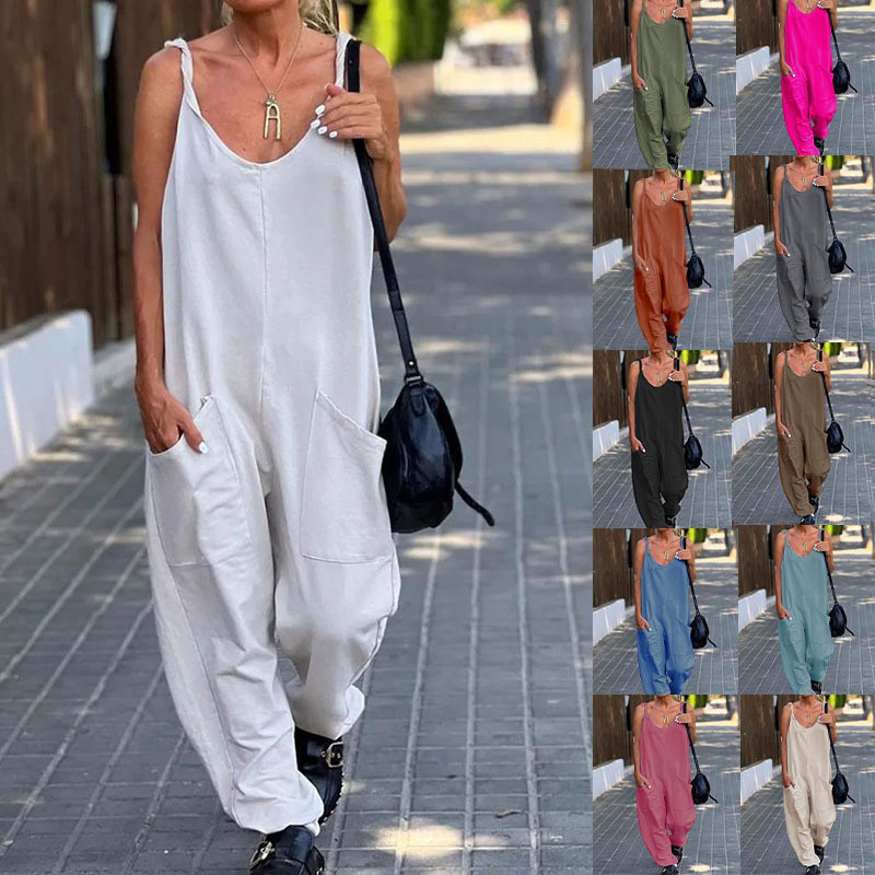 Street Fashion England - بذلة نسائية بلون سادة فضفاضة بجيب