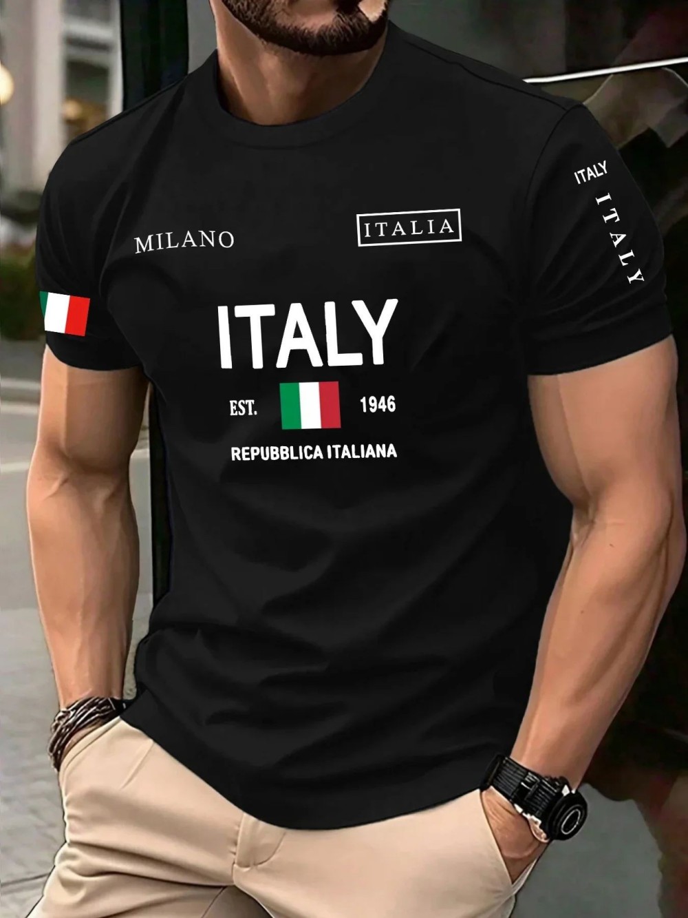 Street Fashion Milan - تي شيرت رجالي صيفي أوروبي وأمريكي