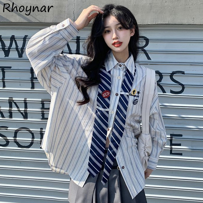 Street Fashion Baggy - مخطط قمصان النساء الفضفاضة Preppy الحلو