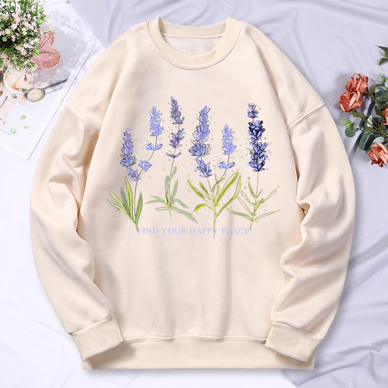 هوديي نسائي جميل بطباعة لافندر - مراجعة Oversized Crewneck Fleece وسعره