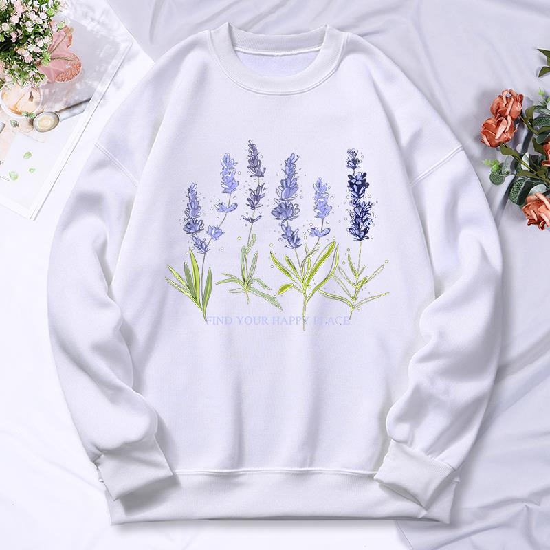 هوديي نسائي جميل بطباعة لافندر - مراجعة Oversized Crewneck Fleece وسعره