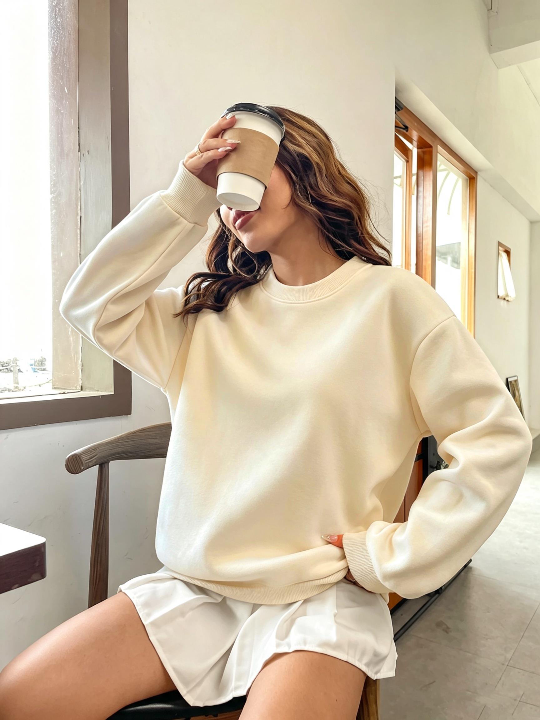 سترة نسائية كورية واسعة ذات لو - مراجعة Oversized Crewneck Fleece وسعره